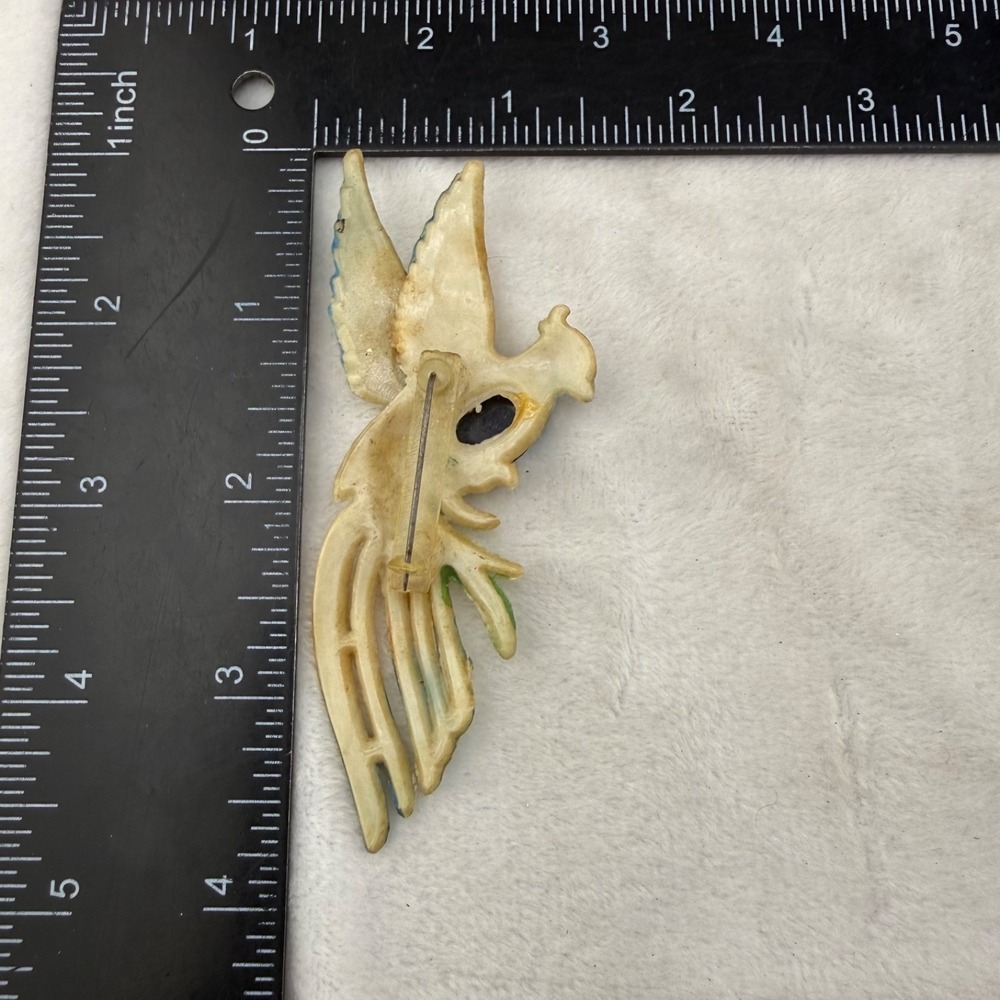 Vintage Bird Brooch Molded Celluloid Blue - Picture 8 of 9